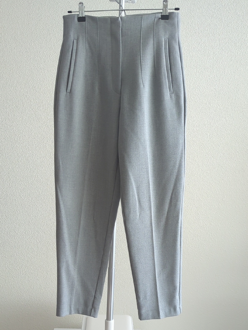 Zara Classic High-Waist Tailored Trousers - Light Gray